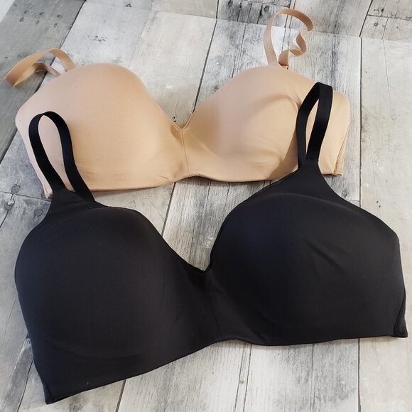 NWT - (Set of 2 nude & black) Calvin Klein Lightly Lined Wirefree Bra - Size L - Picture 2 of 5